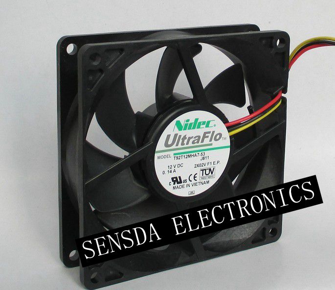 Nidec T92T12MHA7-53 92x92x25mm 12V DC 0.14A 3-Wire Axial Cooling Fan