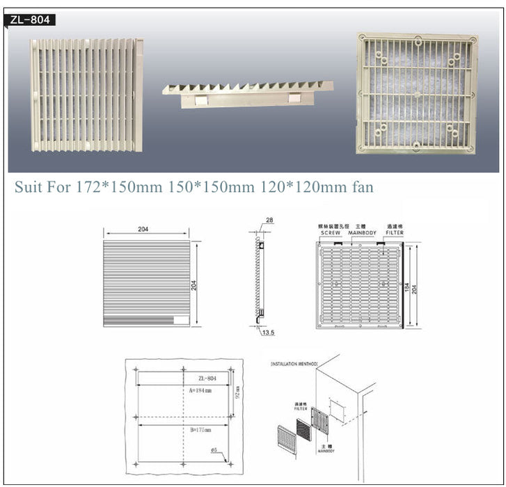 PC Dust Filter Exhaust Fan Air Filter IP44 (Fan Not Included)