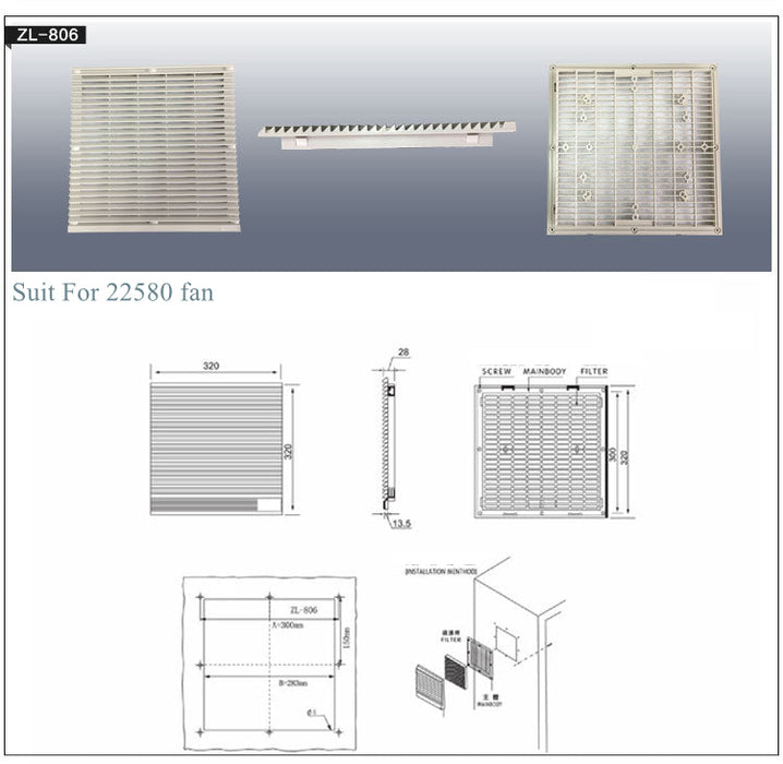 PC Dust Filter Exhaust Fan Air Filter IP44 (Fan Not Included)