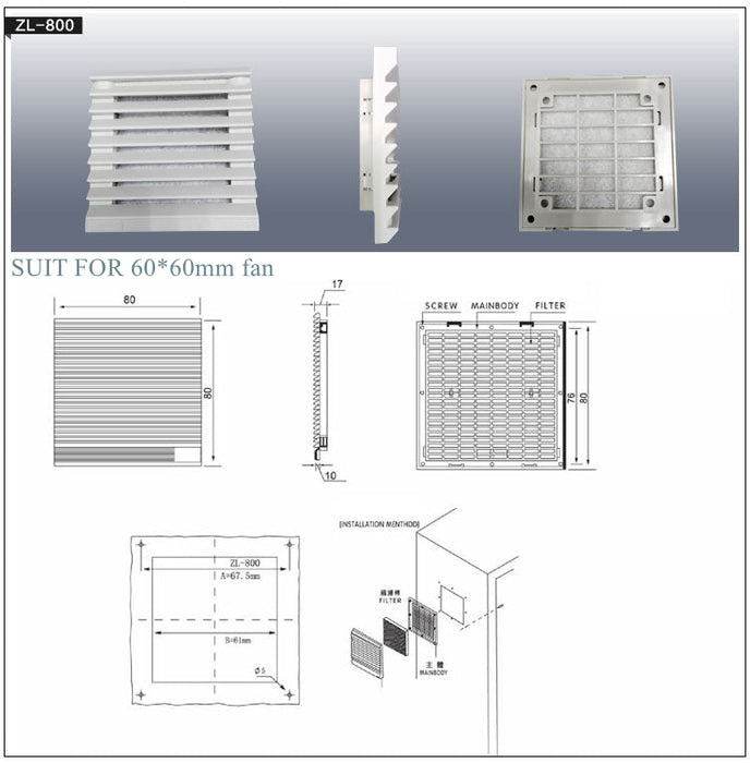 PC Dust Filter Exhaust Fan Air Filter IP44 (Fan Not Included)
