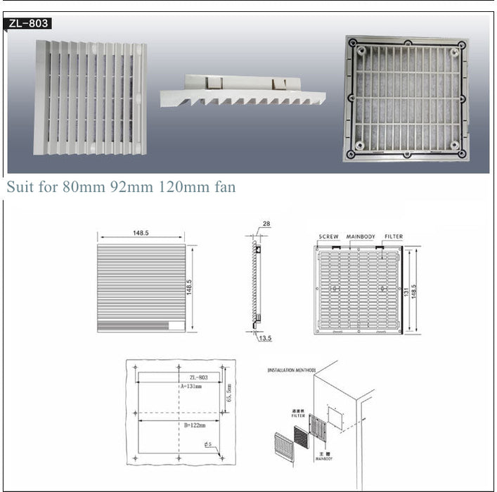 PC Dust Filter Exhaust Fan Air Filter IP44 (Fan Not Included)
