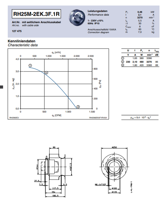 RH25M-2EK.3F.1R ZIEHL-ABEGG centrifugal fan For Inverter 6SY7000-0AE32