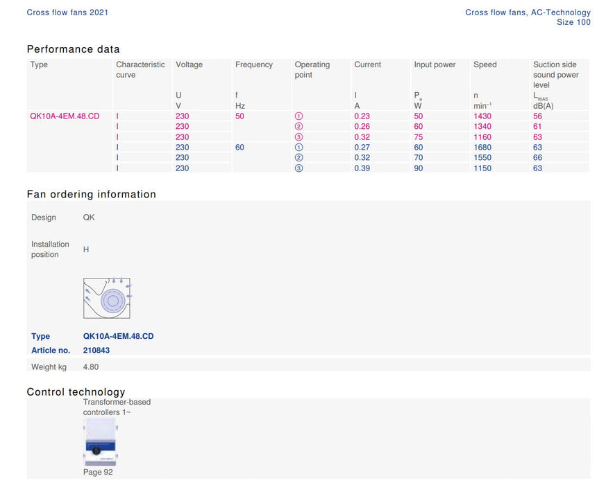 QK10A-4EM.48.CD ZIEHL-ABEGG Crossflow fan 230V Efficient Airflow Solution
