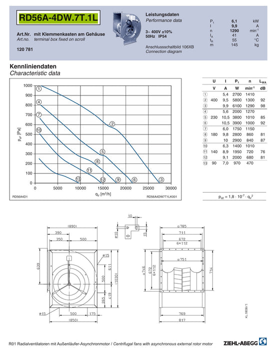 RD56A-4DW.7T.1L ZIEHL-ABEGG centrifugal fan