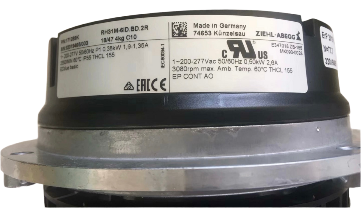 RH31M-6ID.BD.1R ZIEHL-ABEGG centrifugal fan 0.38 kW 1.90/1.35 A 200/277V