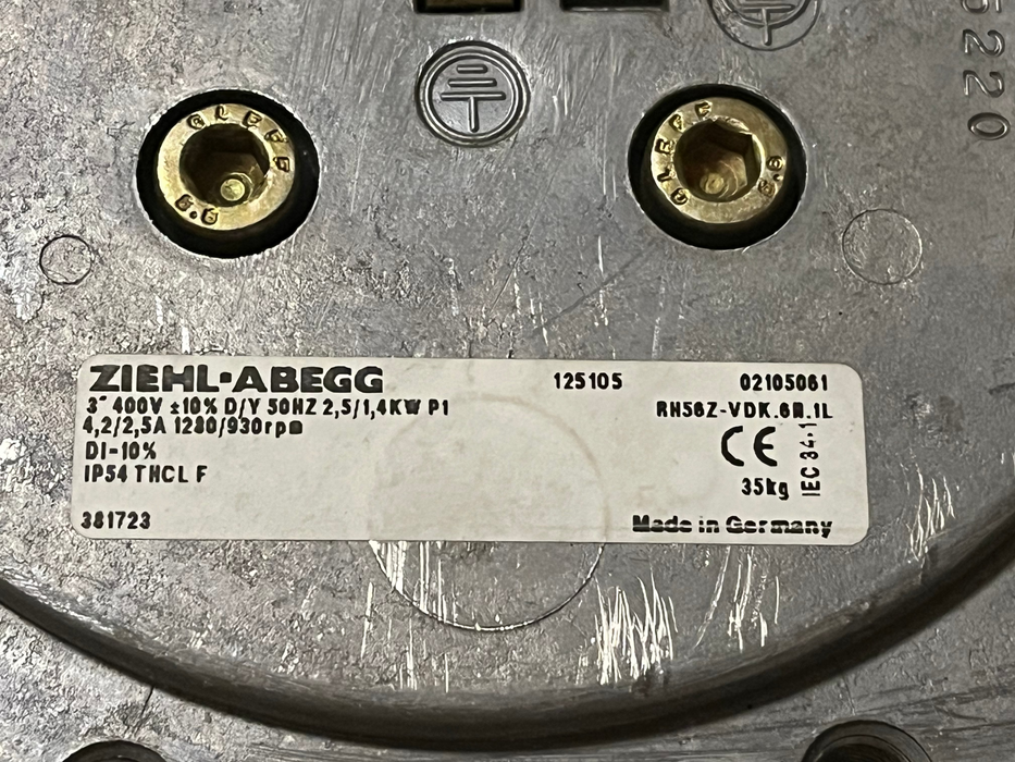 RH56Z-VDK.6N.1L ZIEHL-ABEGG centrifugal fan | 3~400V | 1080/930RPM 2.5/1.4kW 4.2/2.5A