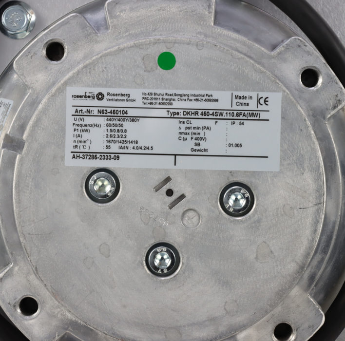 Rosenberg DKHR450-4SW.138.6FA centrifugal fan 380V 2.4A 1.05KW 8wires