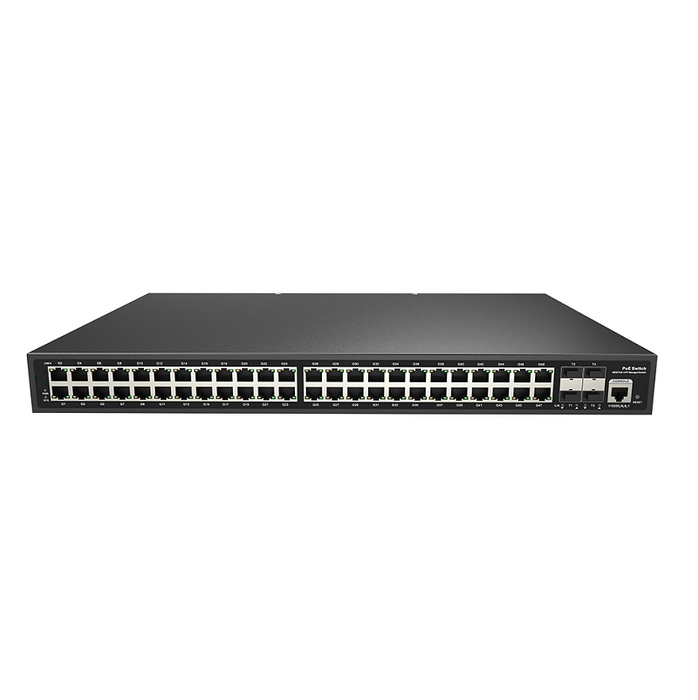 S3410-48T4SP Compatible, 48-Port Gigabit Ethernet L2+ PoE+ Switch, 48 x PoE+ Ports @600W, with 4 x 10Gb SFP+ Uplinks, 1x AC Power Supplies