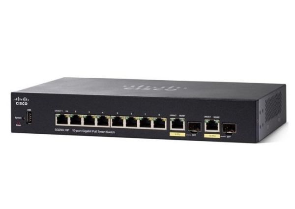SG250-10P-K9 - Cisco 10-Port x 10/100/1000Base-T PoE+ Manageable Layer 3 Rack-Mountable Gigabit Ethernet Switch