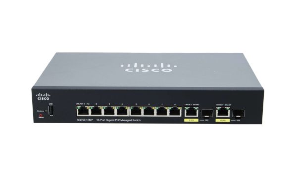 SG350-10MP - Cisco 350 Series 8-Ports 10/100/1000BASE-T Ethernet Layer 3 Rack-mountable Managed Network Switch with 2-Ports SFP