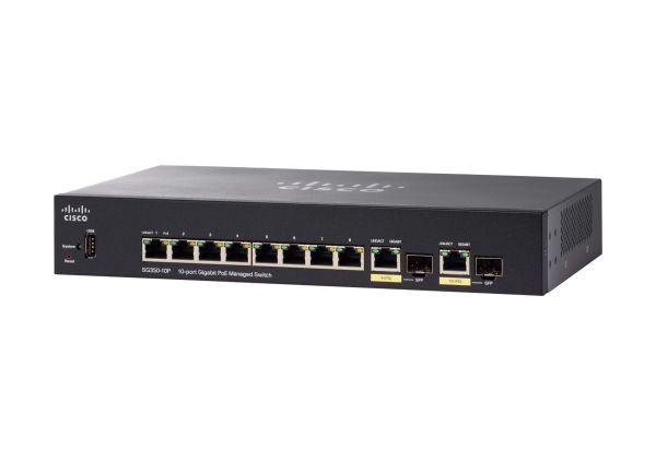 SG350-10P-K9-NA - Cisco 250 Series 8-Ports SFP 10/100/1000Base-T PoE+ Manageable Layer 3 Rack-mountable Gigabit Ethernet Switch