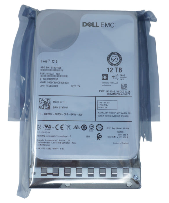 ST12000NM009G 7KT9W Dell 12TB SAS 3.5" 7.2K 12G Server Hard Drive