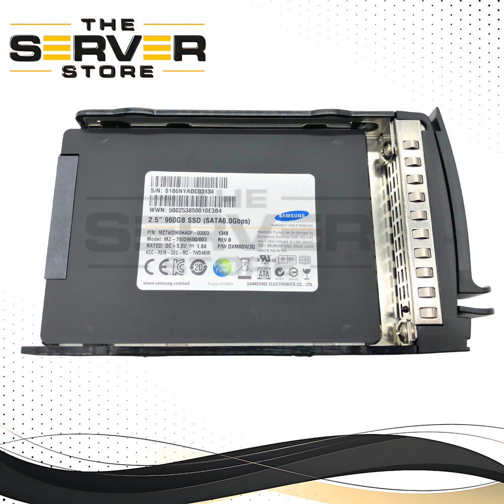 Samsung 960GB 2.5-inch SATA III 6Gb/s Mixed Use Enterprise Solid State Drive (SSD). P/N: MZ7WD960HAGP-00003.