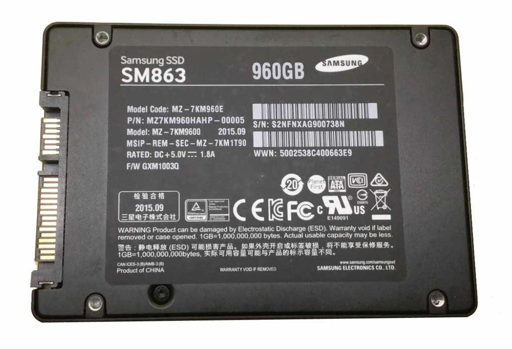 Samsung MZ-7KM960E SM863 960GB SATA 6Gbps 7MM 2.5inch SSD | USED