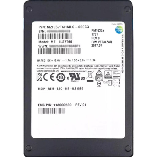 Samsung MZ-ILS7T60 PM1633a 7.68TB SAS 12Gbps 2.5Inch SSD | USED