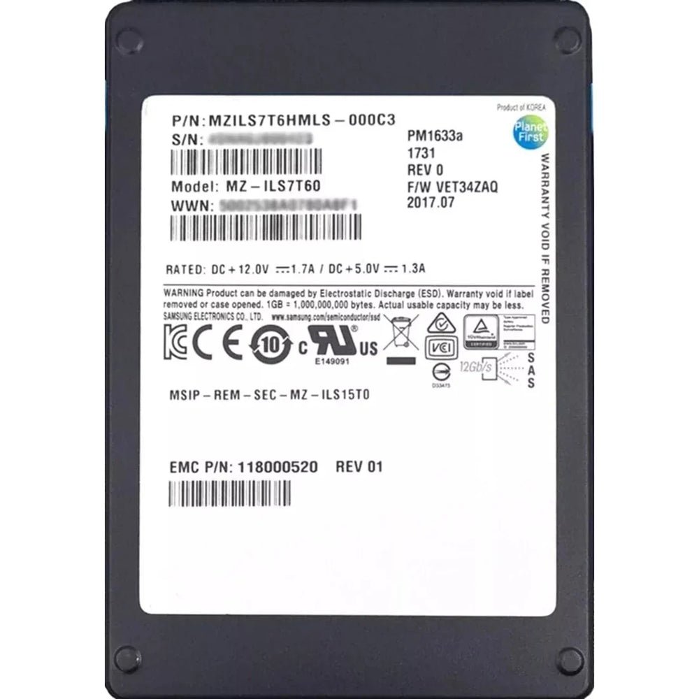 Samsung MZ-ILS7T60 PM1633a 7.68TB SAS 12Gbps 2.5Inch SSD | USED