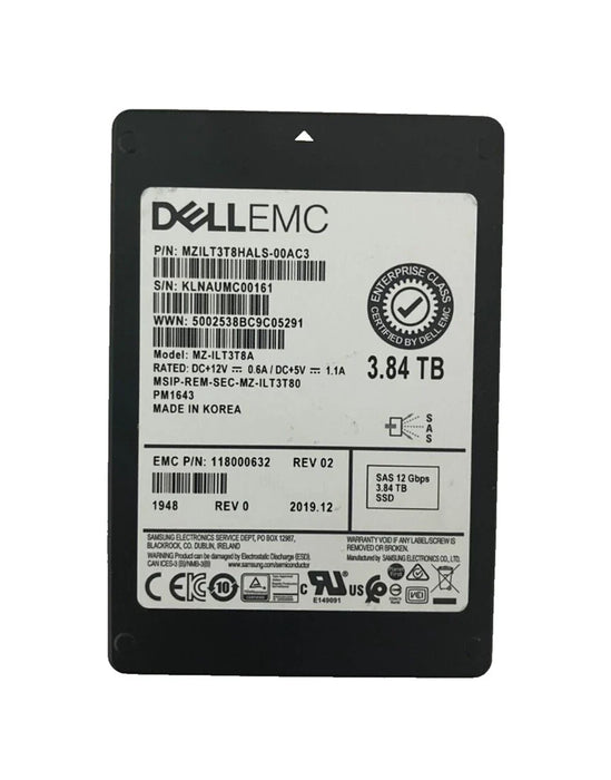 Samsung PM1643 MZILT3T8HALS-00AC3 Read Intensive SSD 3.84 TB SAS 12Gb/s EMC OEM | USED