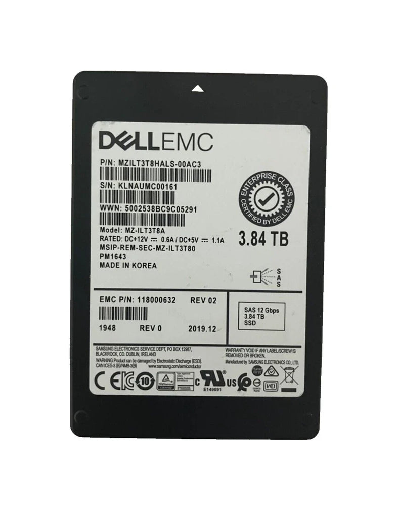 Samsung PM1643 MZILT3T8HALS-00AC3 Read Intensive SSD 3.84 TB SAS 12Gb/s EMC OEM | USED