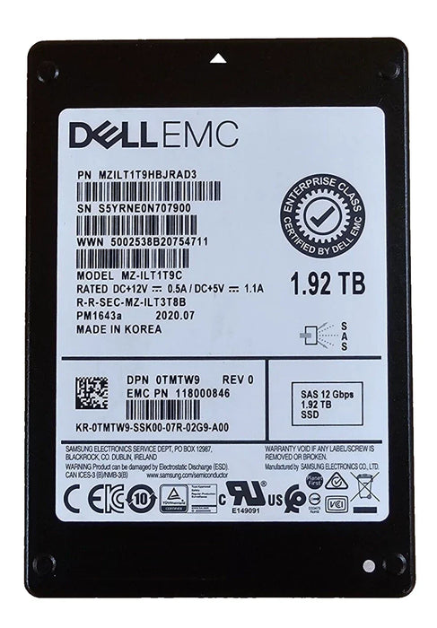 Samsung PM1643a MZILT1T9HBJRAD3 SSD 1.92 TB SAS 12Gb/s DELL OEM Brand New | USED