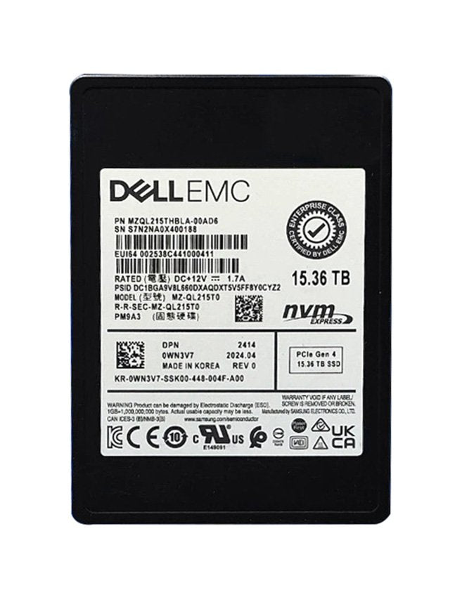 Samsung PM9A3 15.36TB PCI Express 4.0 x4 NVMe 1.4 V-NAND TLC U.2 2.5-inch Solid State Drive (SSD) - MZQL215THBLA-00AD6