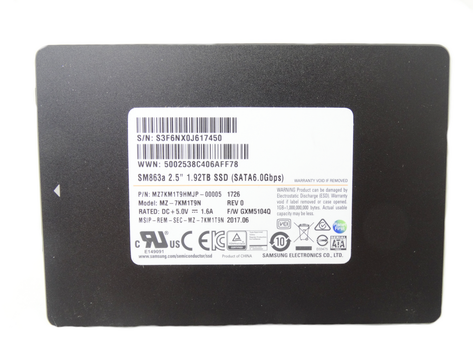 Samsung SM863a 1.92TB 6GB/s SATA 2.5'' Solid State Drive SSD (MZ7KM1T9HMJP-00005)