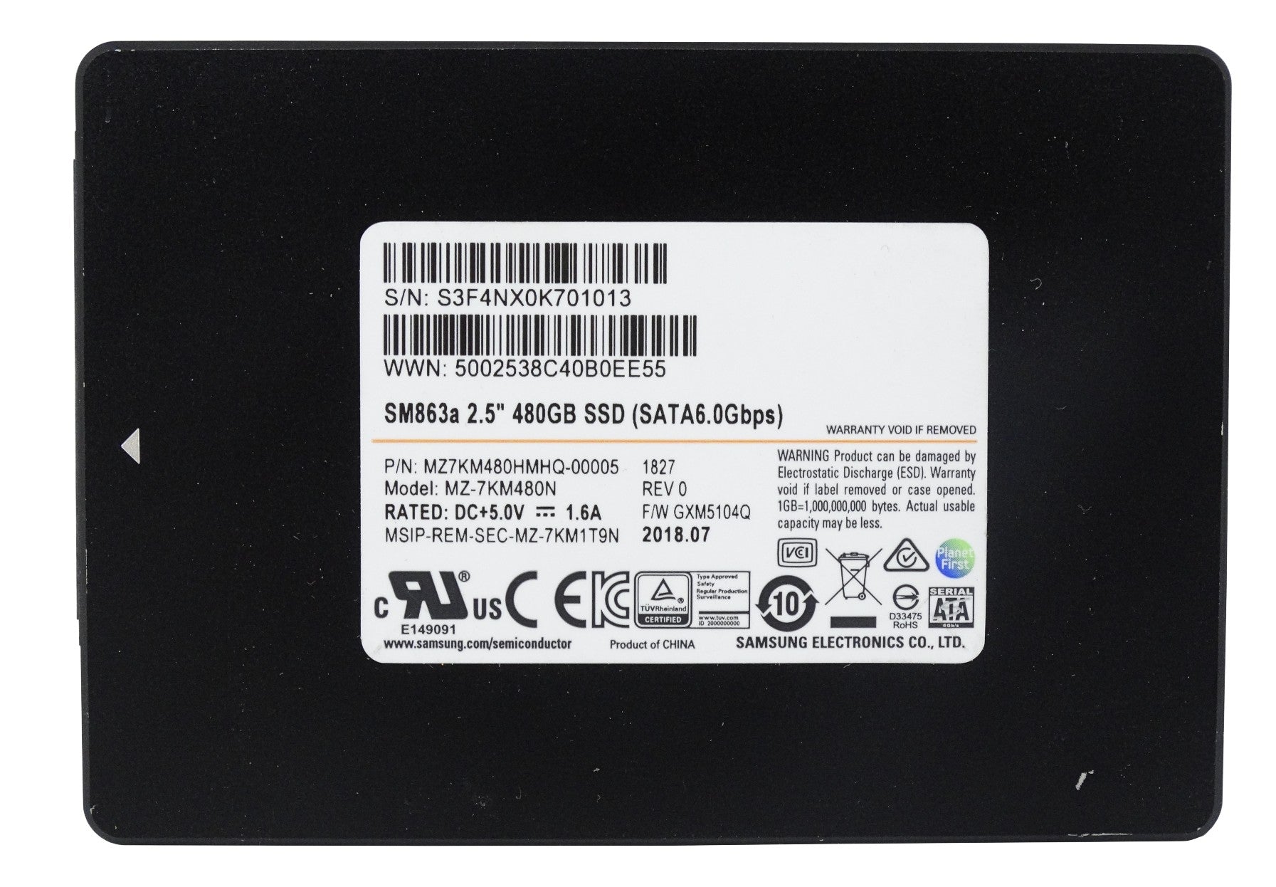 Samsung SM863a 480GB MLC SATA 6Gbps 2.5'' SSD Solid State Drive (MZ7KM480HMHQ-00005)