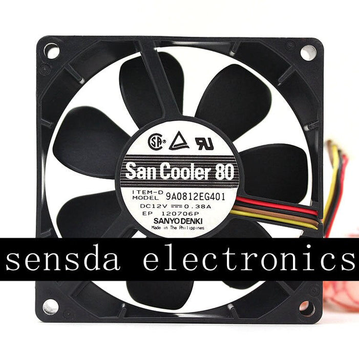 Sanyo Denki 9A0812EG401 80x80x25mm 12V DC 0.38A Axial Cooling Fan