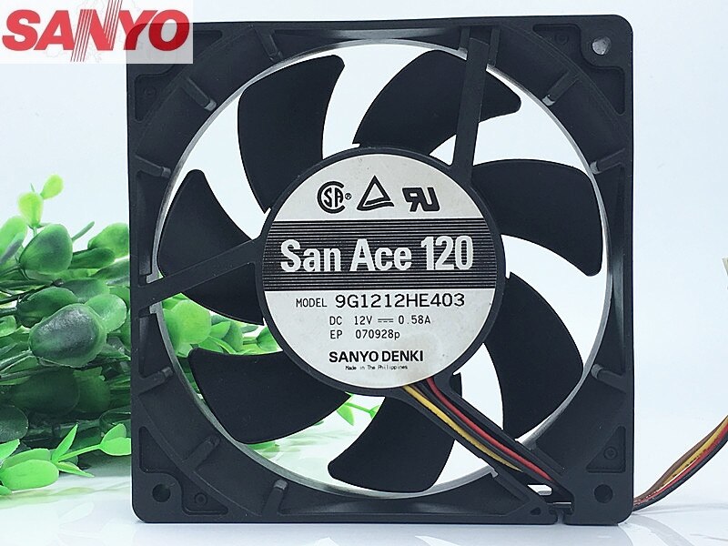 Sanyo Denki 9G1212HE403 120x120x25mm 12V DC 0.58A Axial Cooling Fan