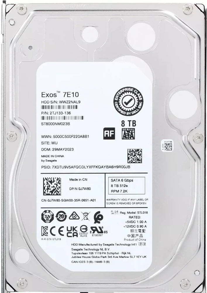 Seagate Exos 7E10 ST8000NM023B 8TB 7.2K RPM SATA-6Gb/s 3.5Inch Internal HDD Brand New Dell OEM | USED