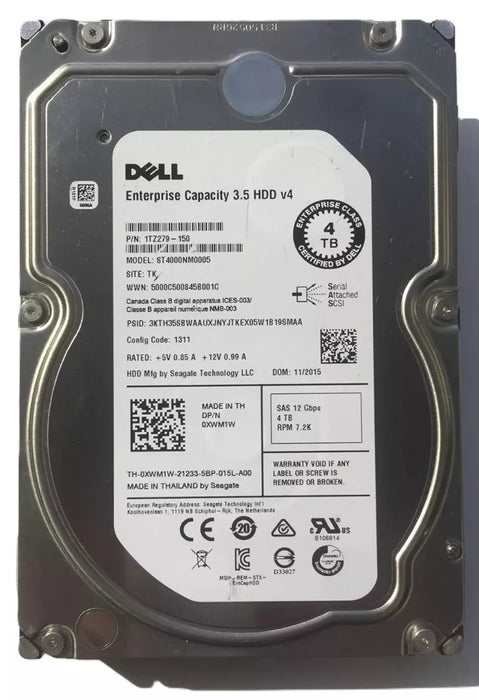 Seagate ST4000NM0005 4TB 7.2K RPM SAS-12Gbps 128MB Cache 3.5inch HDD Dell OEM | USED