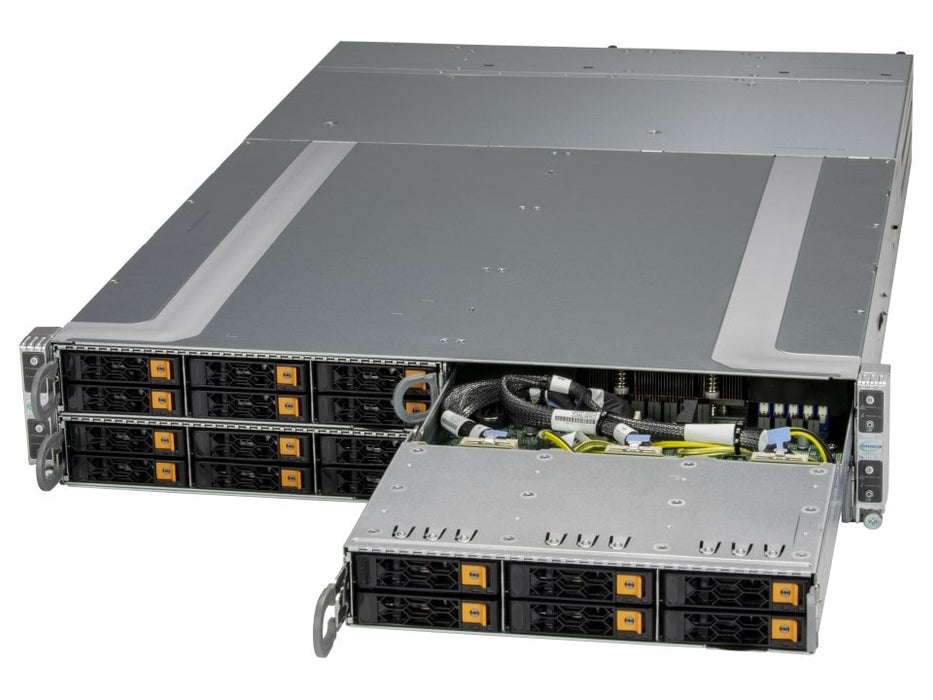 Supermicro AS-2115GT-HNTF 4-Node Server – AMD EPYC 9474F (48 Cores), 12×64GB DDR5-5600, 2×25G Ports, 2×3.84TB NVMe Gen5 per Node