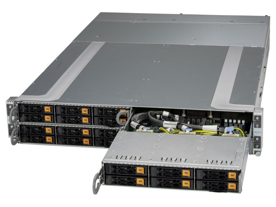 Supermicro AS-2115GT-HNTF 4-Node Server – AMD EPYC 9474F (48 Cores), 12×64GB DDR5-5600, 2×25G Ports, 2×3.84TB NVMe Gen5 per Node