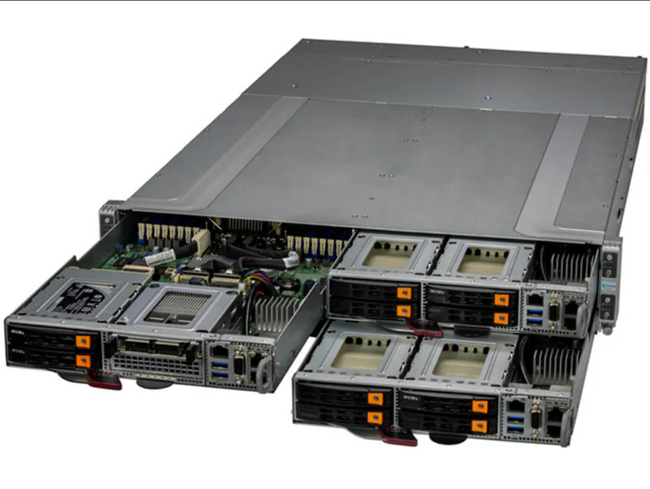 Supermicro AS-2115GT-HNTF GrandTwin 2U Server Each Node with AMD EPYC 9274F, Dual 25GbE