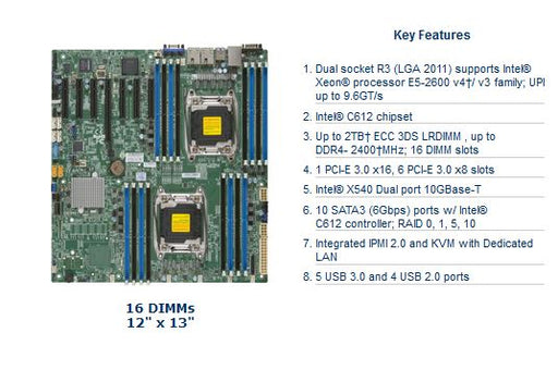 Supermicro Dual Intel Xeon LGA2011-v3 DDR4 Server System Motherboard (X10DRH-IT)