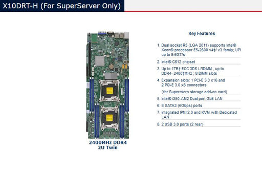 Supermicro Intel Dual LGA2011 E5-2600 v4/ v3 Server Motherboard X10DRT-H