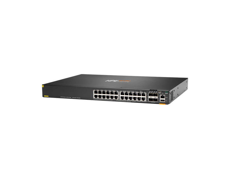 HPE Aruba Networking CX 6300F 24‑port 1GbE Class 4 PoE and 4‑port SFP56 Switch