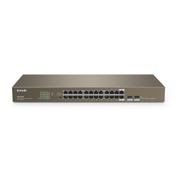 TEG1024F - Tenda 24-Ports 10/100/1000BASE-T Ethernet Rack-mountable Network Switch with 2-Ports SFP