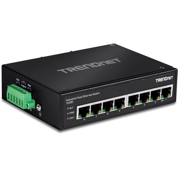 TI-E80 - TRENDnet Industrial 8-Ports 100BASE-X Fast Ethernet Layer 2 DIN Rail-mountable Managed Network Switch