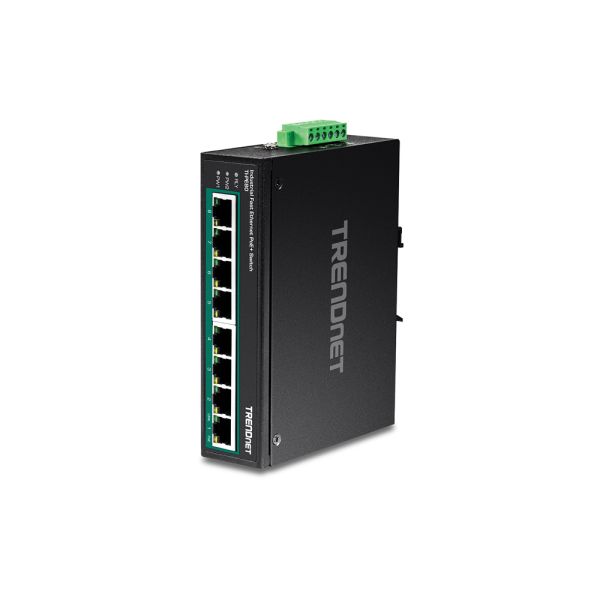 TI-PE80 - TRENDnet Industrial Fast Ethernet 8-Ports 100BASE-X PoE+ Layer 2 DIN Rail-mountable Managed Network Switch