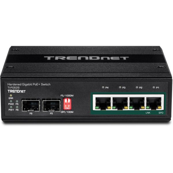 TI-PG62B - TRENDnet Industrial Gigabit 4-Ports 1000BASE-T PoE+ Layer 2 Rail-mountable Managed Network Switch with 2-Ports SFP