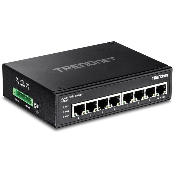 TI-PG80 - TRENDnet Hardened Industrial 8-Ports 1000BASE-T PoE+ Layer 2 Rail-mountable Managed Network Switch