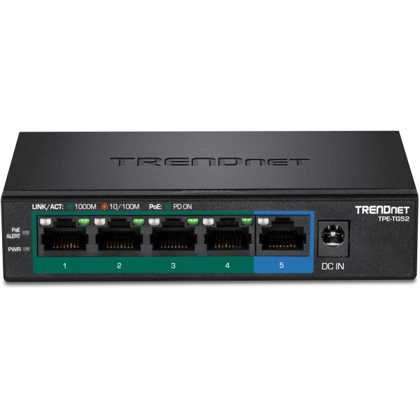 TPE-TG52 - TRENDnet 5-Ports 10/100/1000BASE-T PoE+ Layer 2 Wall-mountable Network Switch
