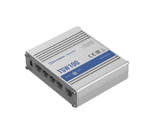 TSW100000010 - Teltonika TSW100 5-Ports 10/100/1000BASE-T PoE+ DIN Rail-mountable Network Switch