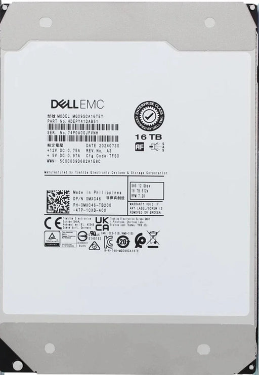 Toshiba HDEPY41DAB51 Enterprise Capacity 16TB 7.2K SAS-12Gbps 512e SIE 3.5inch HDD Brand New Dell OEM | USED