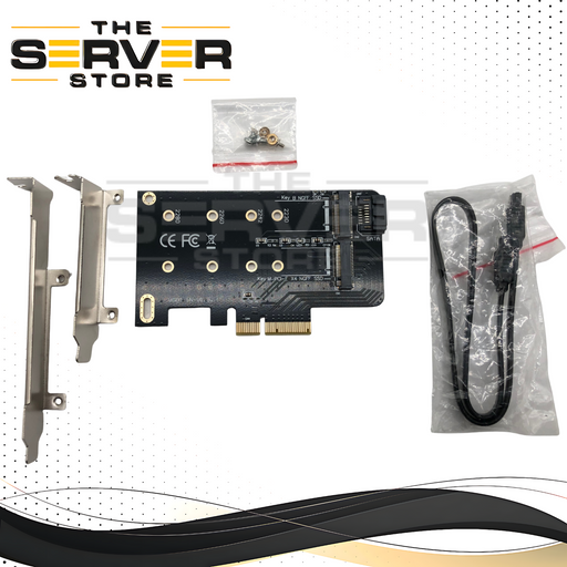 Valuegist Dual M.2 SATA III (B-Key) & NVMe (M-Key) SSD to PCIe 3.0 x4 Host Adapter Card. Supports two M.2 drives simultaneously. P/N: 764470316084, M2ADPTFMBKEY.