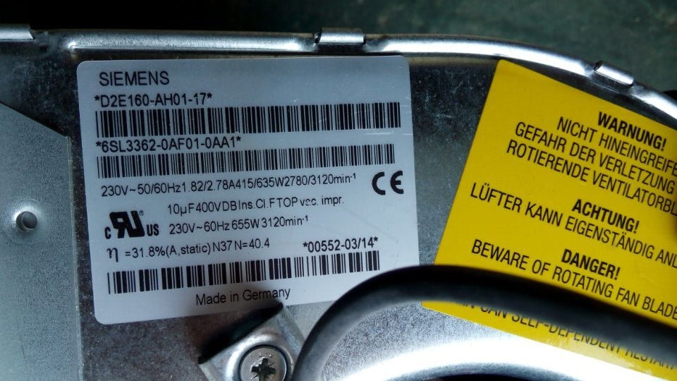 D2E160-AH01-17 6SL3362-0AF01-0AA1 ebmpapst Frequency Converter Centrifugal Fan