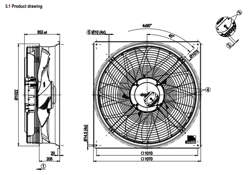 W3G910-LV12-36/F01 ebm papst fan 3250 W 3~400V 5.0 A 1070 rpm