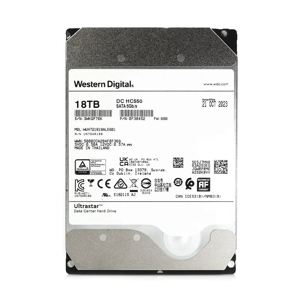 WD 0F38452 Ultrastar DC HC550 18TB SATA 6Gb/s 3.5inch Hard Drive | USED