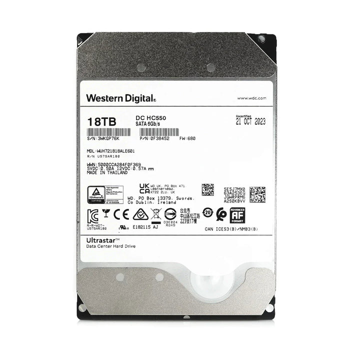WD 0F38452 Ultrastar DC HC550 18TB SATA 6Gb/s 3.5inch Hard Drive | USED