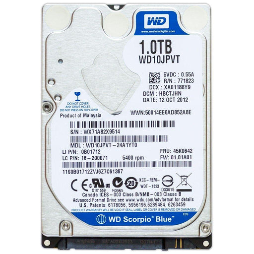 WD10JPVT — WD Scorpio Blue 1TB 5400 RPM 8MB SATA 3.0Gb/s 2.5" Har
